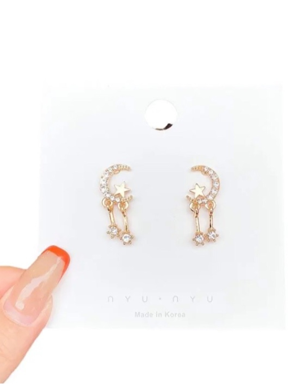 Delicate Gold Crescent & Star Dangle Earrings - Women Jewelry